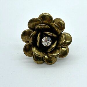 Vintage Joan Rivers Gold Flower Statement Ring Crystal Center Floral Statement
